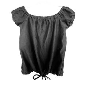 Madewell Black Crop Peasant Top